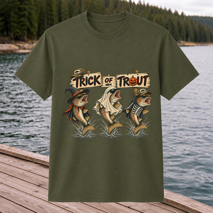 Trick or Trout Halloween Three Trout Fishing T-Shirt