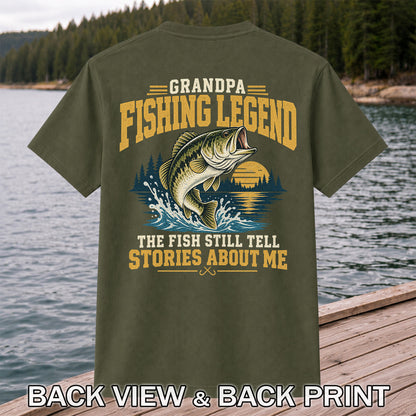 Grandpa Fishing Legend Jumping Bass Vintage Fishing T-Shirt | Back Print