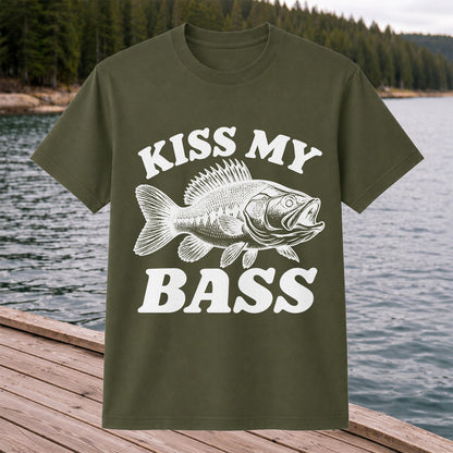Kiss My Bass Blue Bass Funny Fishing Graphic T-Shirt