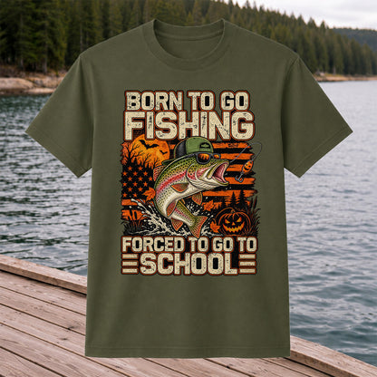 Born to Go Fishing Forced to Go to School Halloween Rainbow Trout T-Shirt