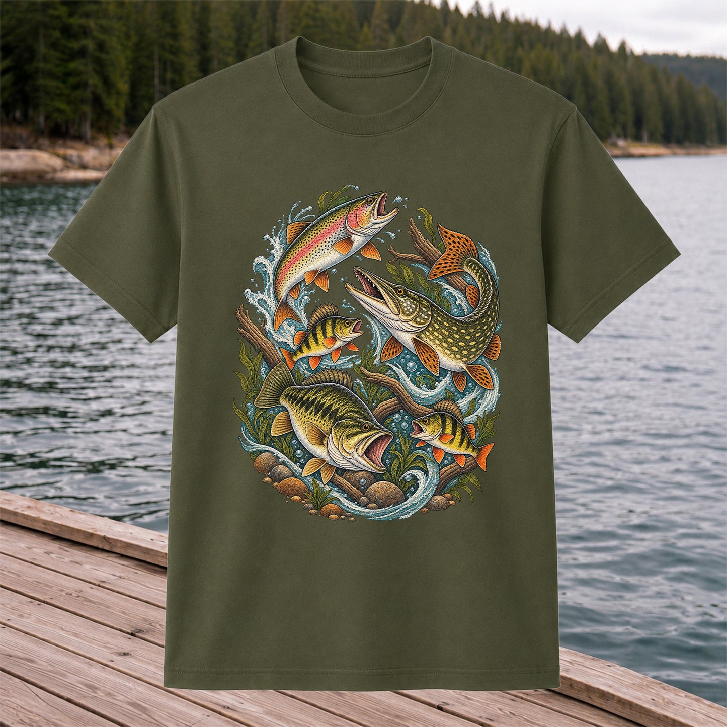 Trout Pike Bass and Perch Freshwater Fishing Graphic T-Shirt