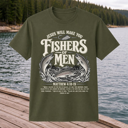 Jesus Will Make You Fishers of Men Matthew 4:18-19 Trout Fishing T-Shirt