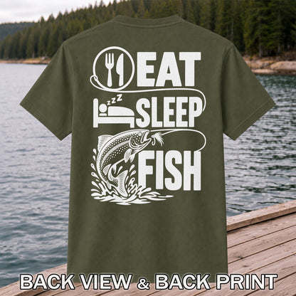 Eat Sleep Fish Trout Fly Fishing Graphic T-Shirt | Back Print