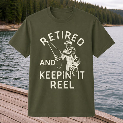 Retired And Keepin It Reel T-Shirt Fishing Retirement Gift for Fisherman