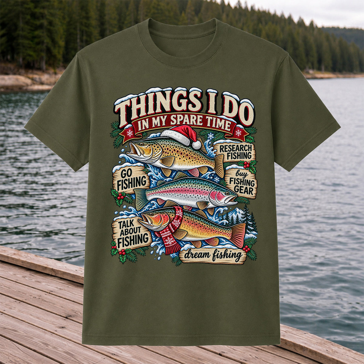 Things I Do in My Spare Time Christmas Trout Fishing T-Shirt