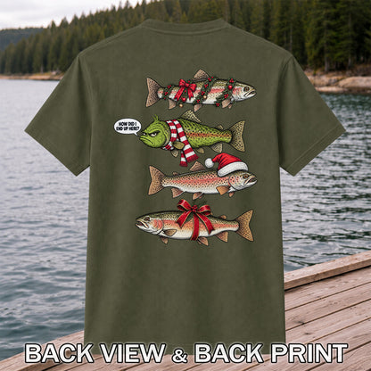 Christmas Trout Fishing Holiday Graphic T-Shirt | Back Print