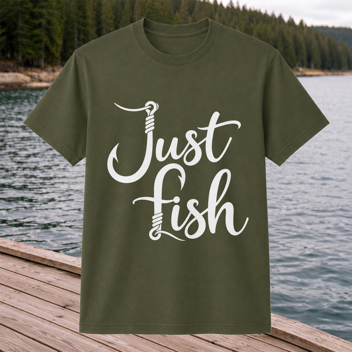 Just Fish Funny Fishing Hook Graphic T-Shirt