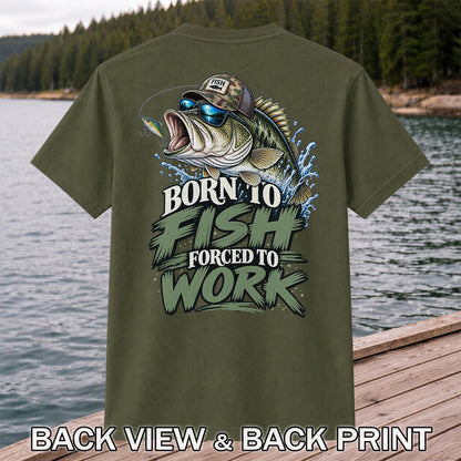 Born to Fish Forced to Work Bass Graphic T-Shirt | Back Print
