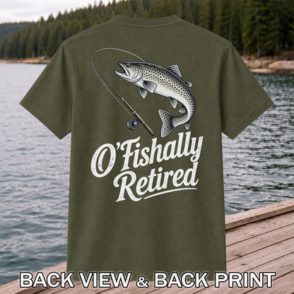 Retired Trout Fishing Rod Graphic T-Shirt | Back Print