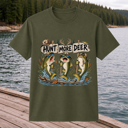 Hunt More Deer Funny Bass Fishing Graphic T-Shirt
