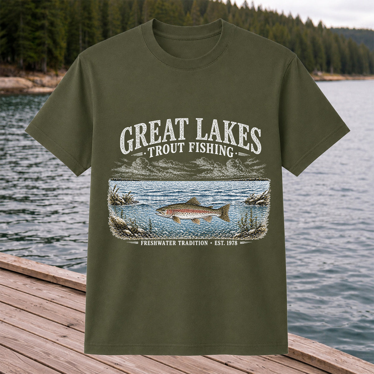 Great Lakes Trout Fishing Freshwater Tradition Est. 1978 Graphic T-Shirt