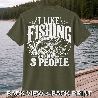 Funny Trout Fishing Three People Graphic T-Shirt | Back Print