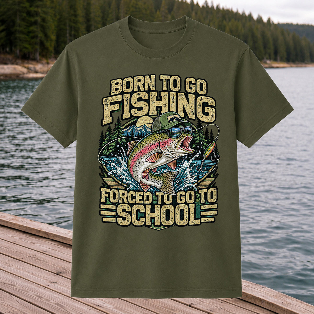 Born to Go Fishing Forced to Go to School Rainbow Trout T-Shirt