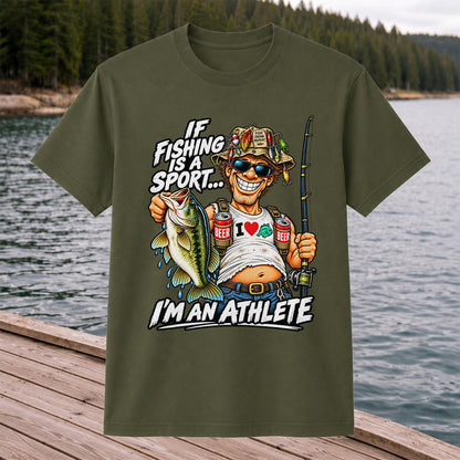 If Fishing Is a Sport I'm an Athlete Funny Bass Angler T-Shirt