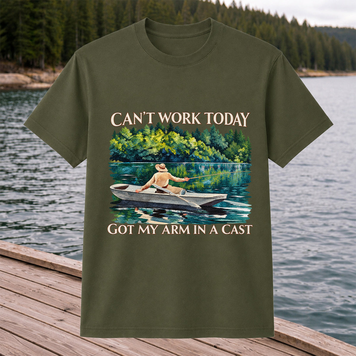 Can't Work Today Got My Arm in a Cast Fishing Boat T-Shirt