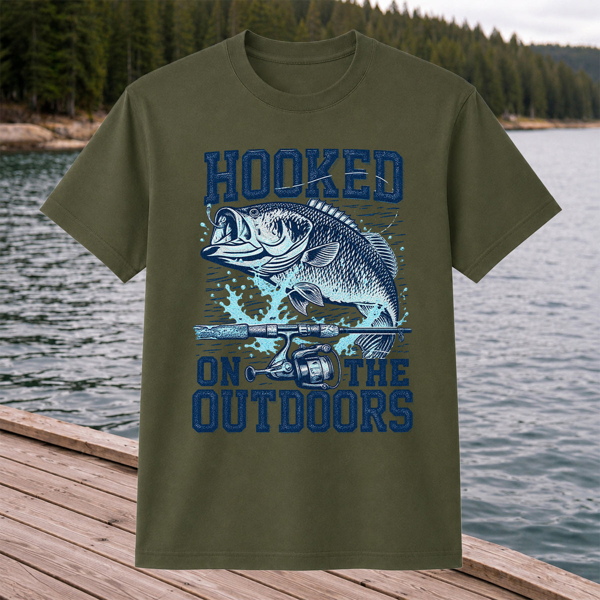 Hooked on the Outdoors Bass Fishing Graphic T-Shirt