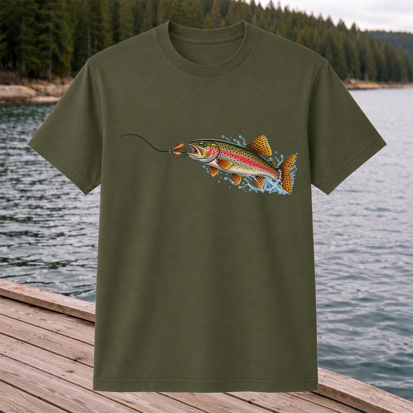 Rainbow Trout Chasing a Fly Fishing Graphic T-Shirt