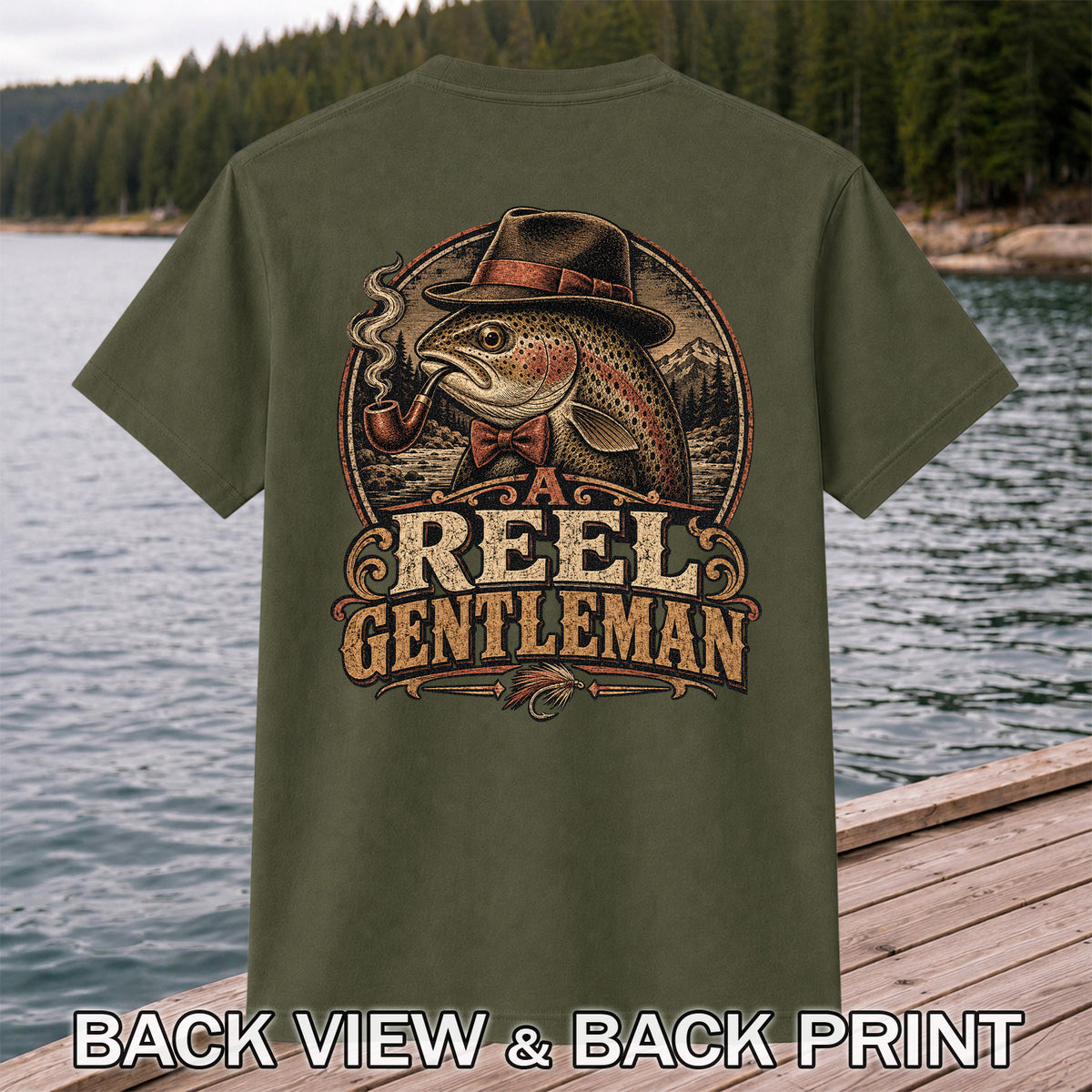 A Reel Gentleman Trout Fishing Vintage Graphic T-Shirt | Back Print