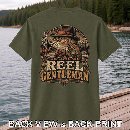 A Reel Gentleman Trout Fishing Vintage Graphic T-Shirt | Back Print