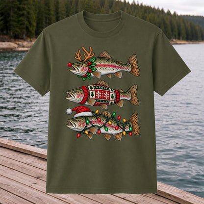Christmas Trout Antlers Sweater and Lights Fishing T-Shirt
