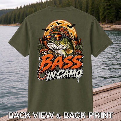 Bass in Camo Halloween Bass Fishing Graphic T-Shirt | Back Print