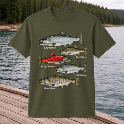 King Pink Sockeye Coho and Chum Salmon Fishing Graphic T-Shirt