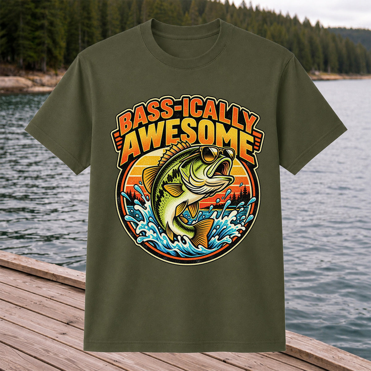 Bass-ically Awesome Funny Bass Fishing Graphic T-Shirt