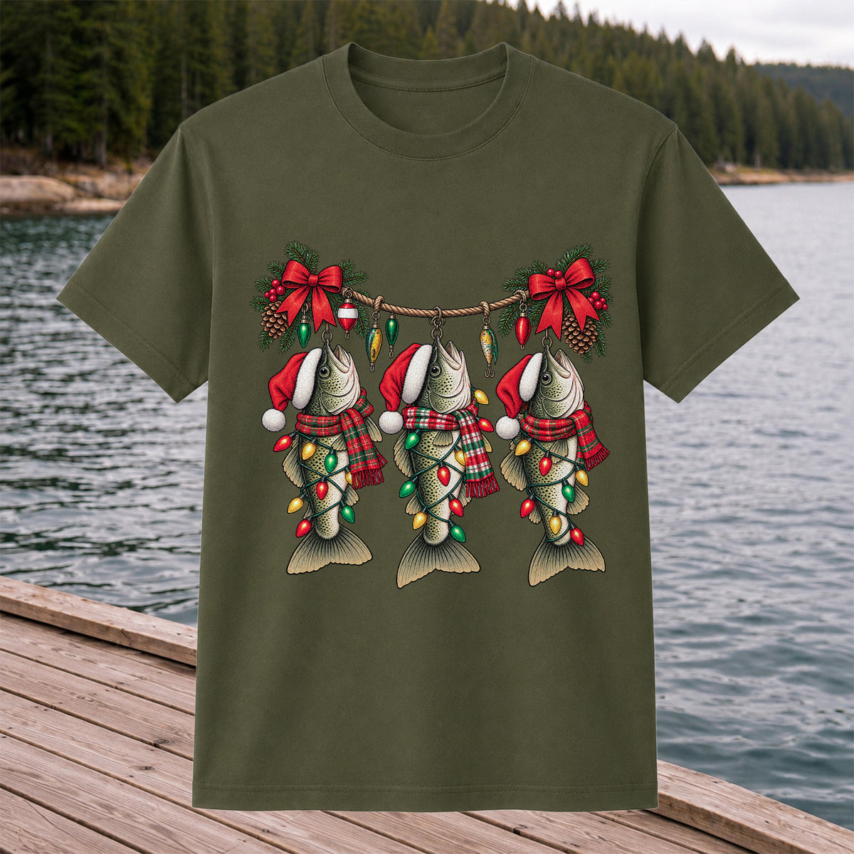 Christmas Fish Ornament Fishing Graphic T-Shirt