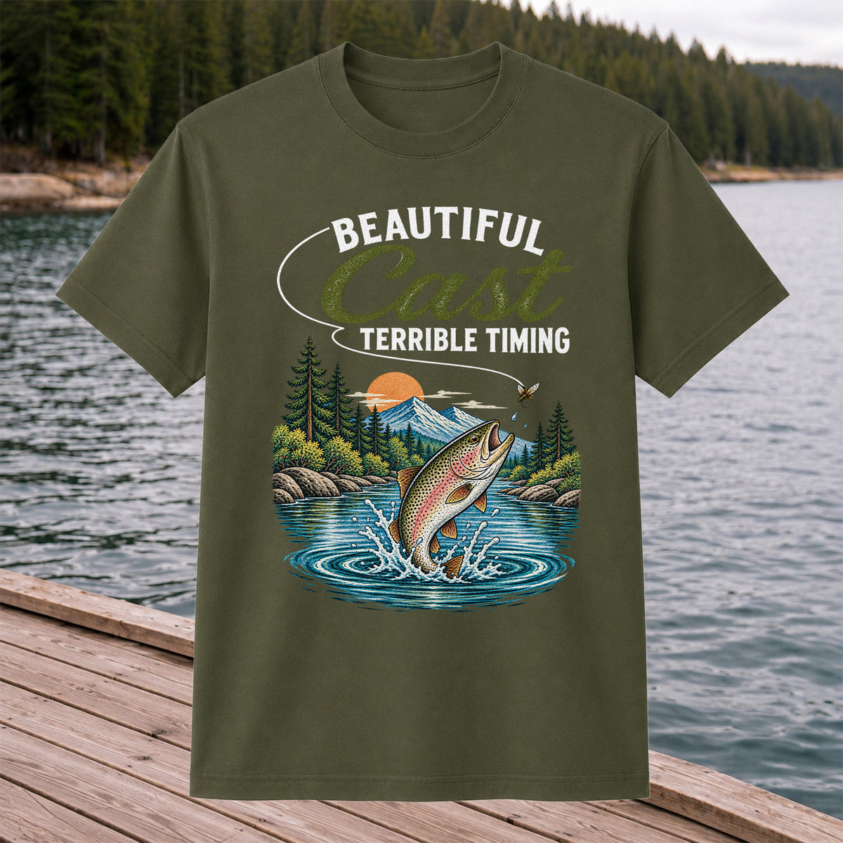 Beautiful Cast Terrible Timing Rainbow Trout Fly Fishing T-Shirt