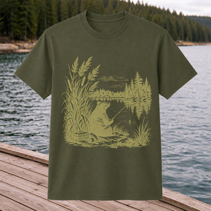 Bear Fishing by the Lake Vintage Outdoor Graphic T-Shirt