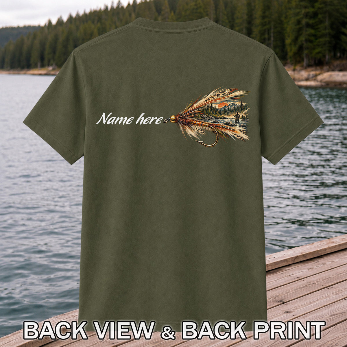 Personalized Fly Fishing Lure Name Graphic T-Shirt | Back Print