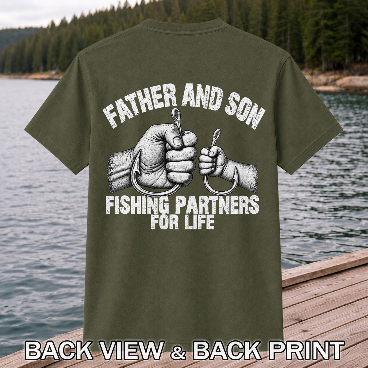 Father and Son Fishing Partners for Life Graphic T-Shirt | Back Print