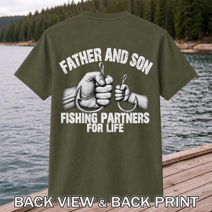 Father and Son Fishing Partners for Life Graphic T-Shirt | Back Print