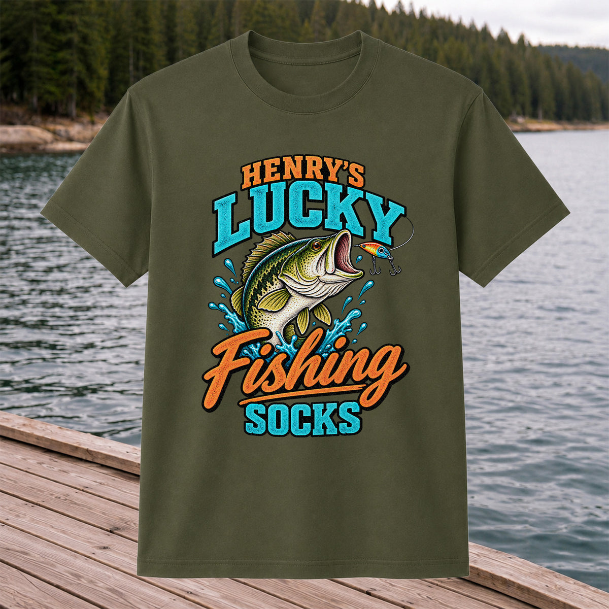 Henry's Lucky Fishing Socks Jumping Bass Graphic T-Shirt