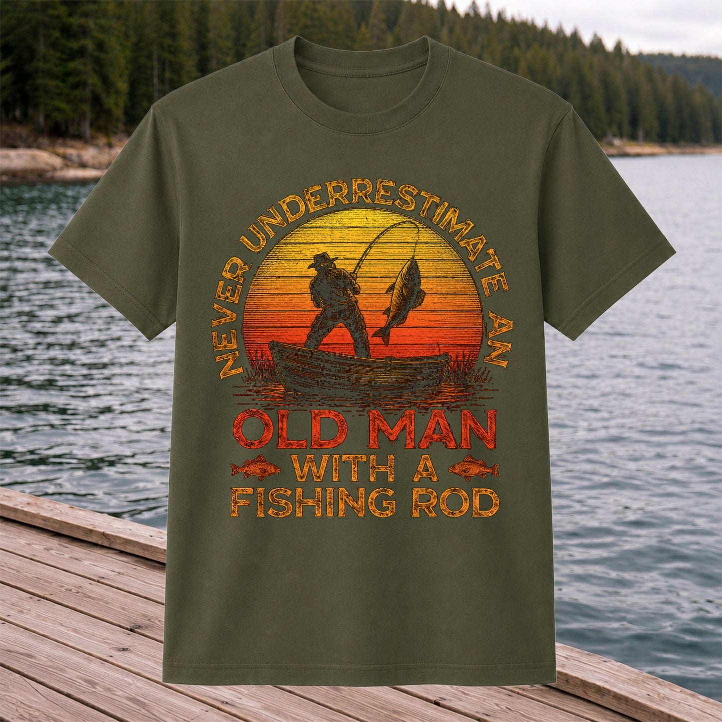 Never Underestimate an Old Man with a Fishing Rod Shirt
