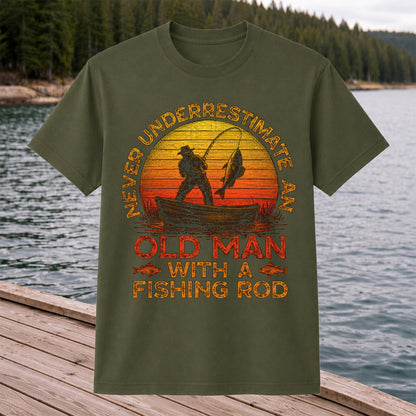 Never Underestimate an Old Man with a Fishing Rod Shirt