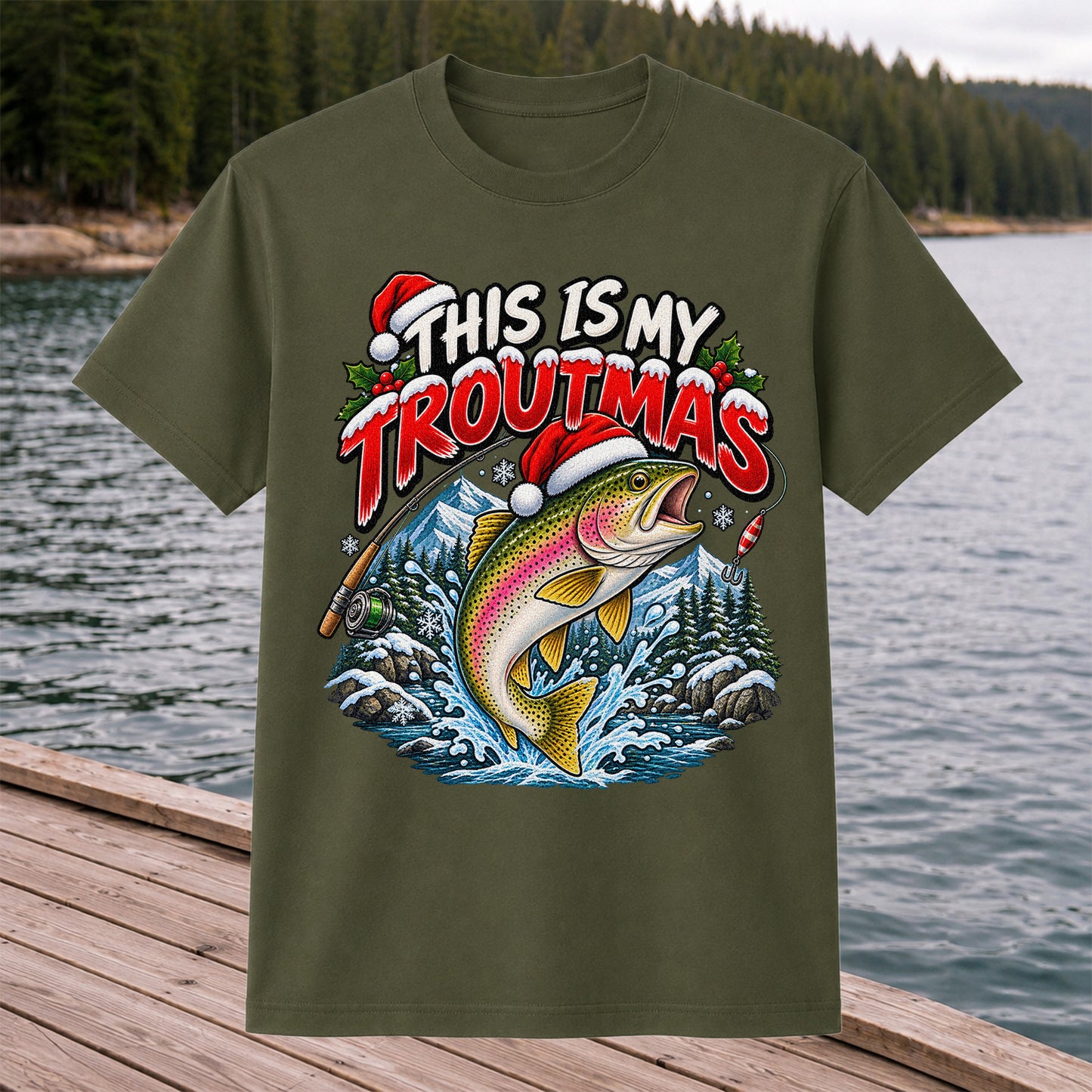 This Is My Troutmas Rainbow Trout Christmas Fishing T-Shirt