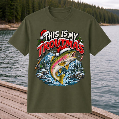This Is My Troutmas Rainbow Trout Christmas Fishing T-Shirt