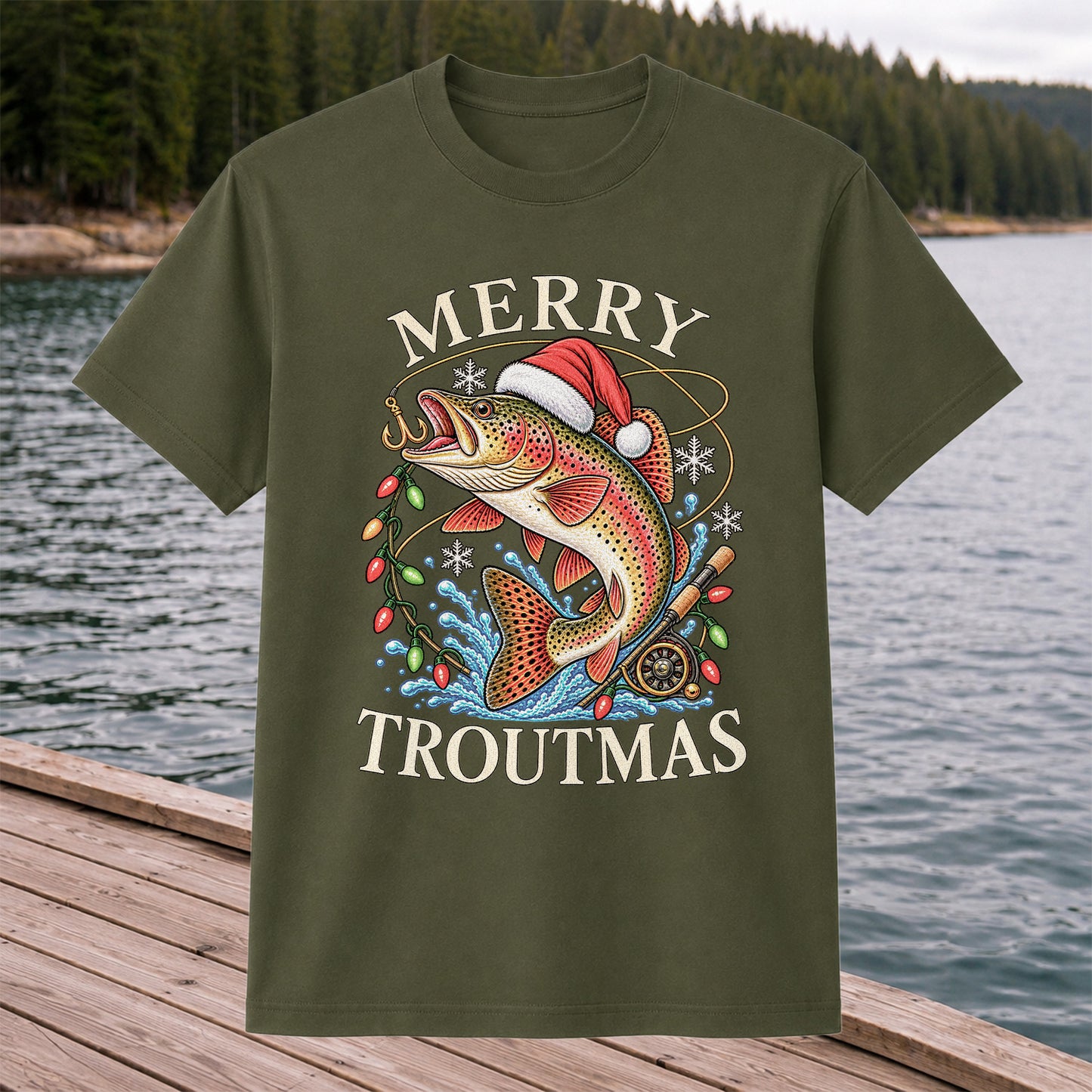 Merry Troutmas Rainbow Trout Christmas Fishing T-Shirt