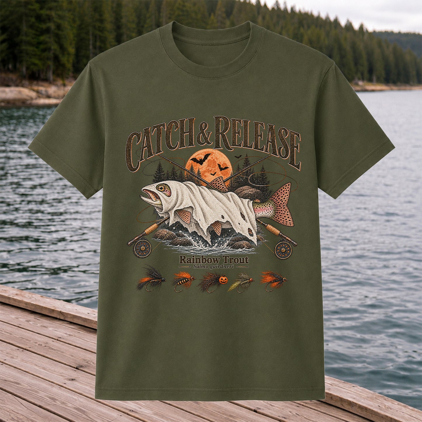 Catch & Release Rainbow Trout Halloween Fly Fishing T-Shirt