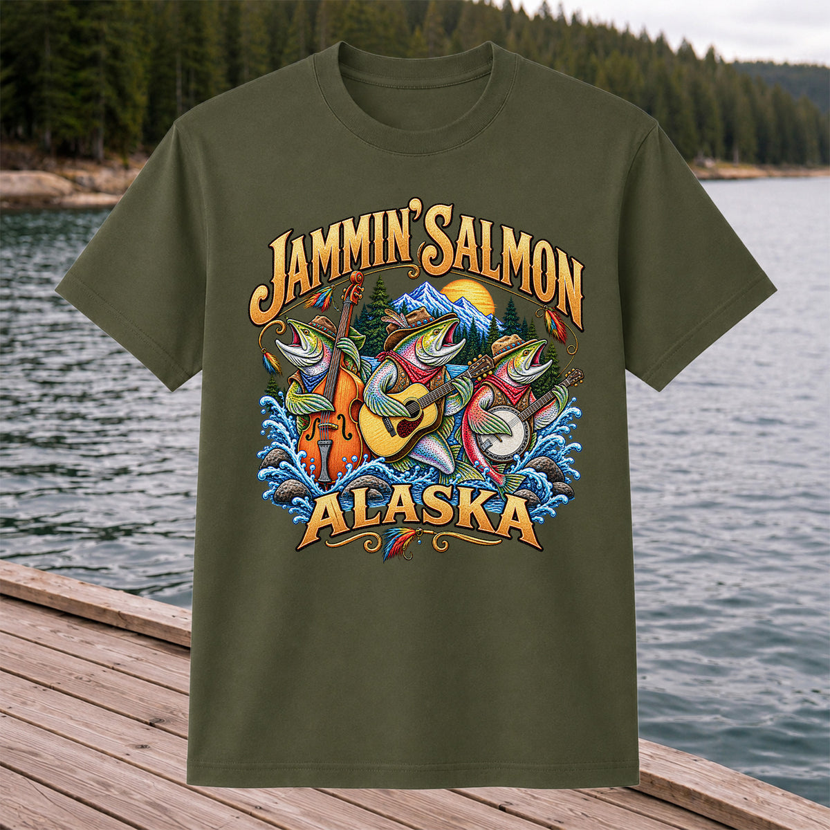 Salmon Music Band Alaska Fishing Graphic T-Shirt