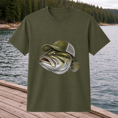 Bass Wearing Trucker Hat Fishing Graphic T-Shirt