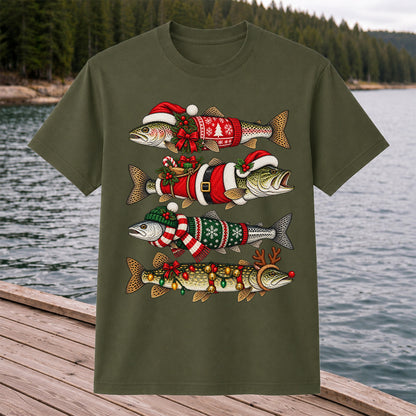 Christmas Fish Collection Festive Fishing Graphic T-Shirt