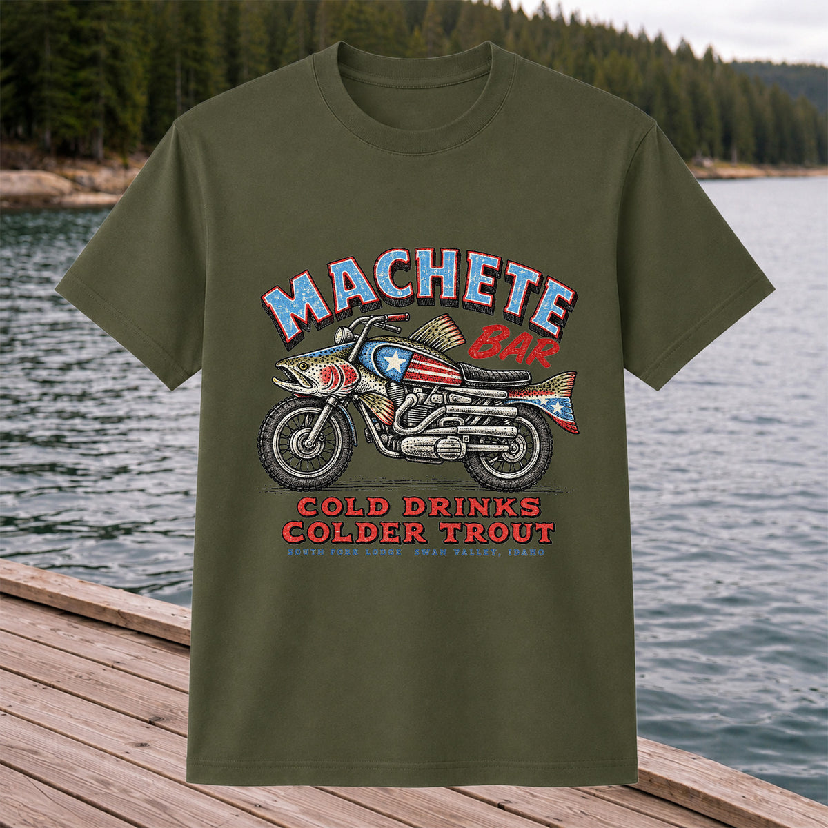 Machete Bar Cold Drinks Colder Trout Fishing T-Shirt
