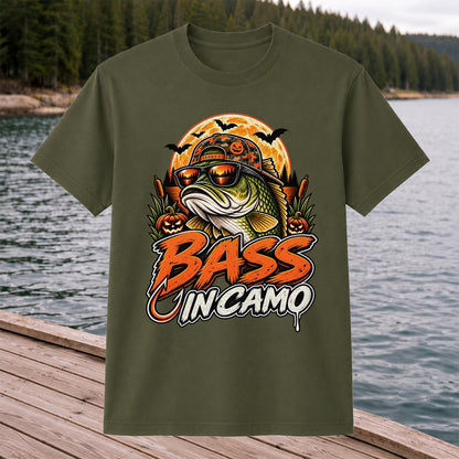 Bass in Camo Halloween Bass Fishing Graphic T-Shirt
