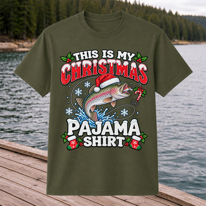 This Is My Christmas Pajama Shirt Rainbow Trout Fishing T-Shirt
