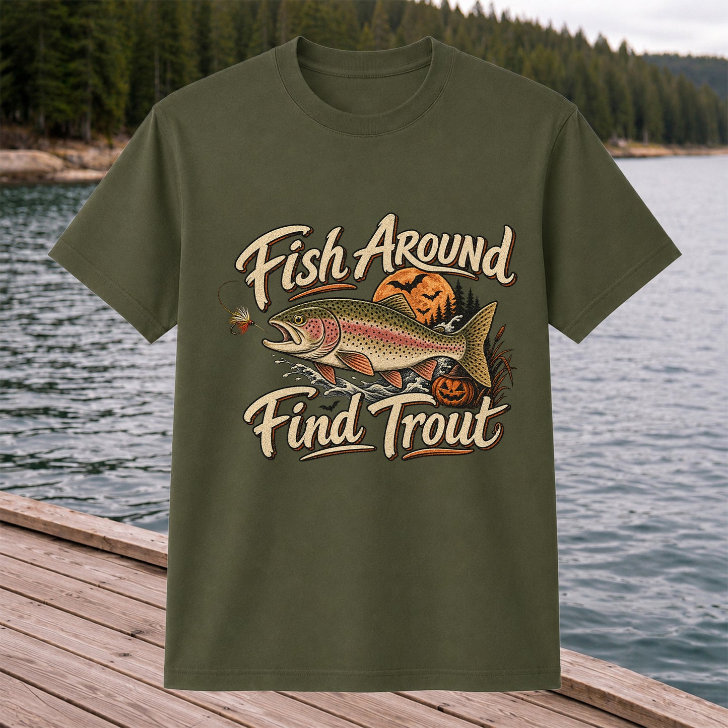 Fish Around Find Trout Halloween Fishing T-Shirt