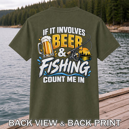 Beer and Fishing Funny Angler Graphic T-Shirt | Back Print