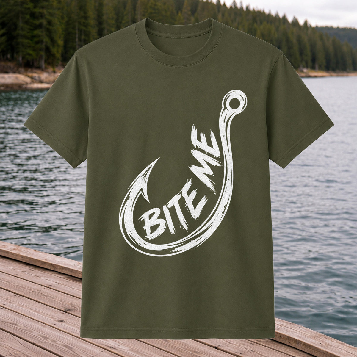 Bite Me Fishing Hook Funny Angler Graphic T-Shirt