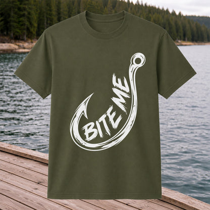 Bite Me Fishing Hook Funny Angler Graphic T-Shirt